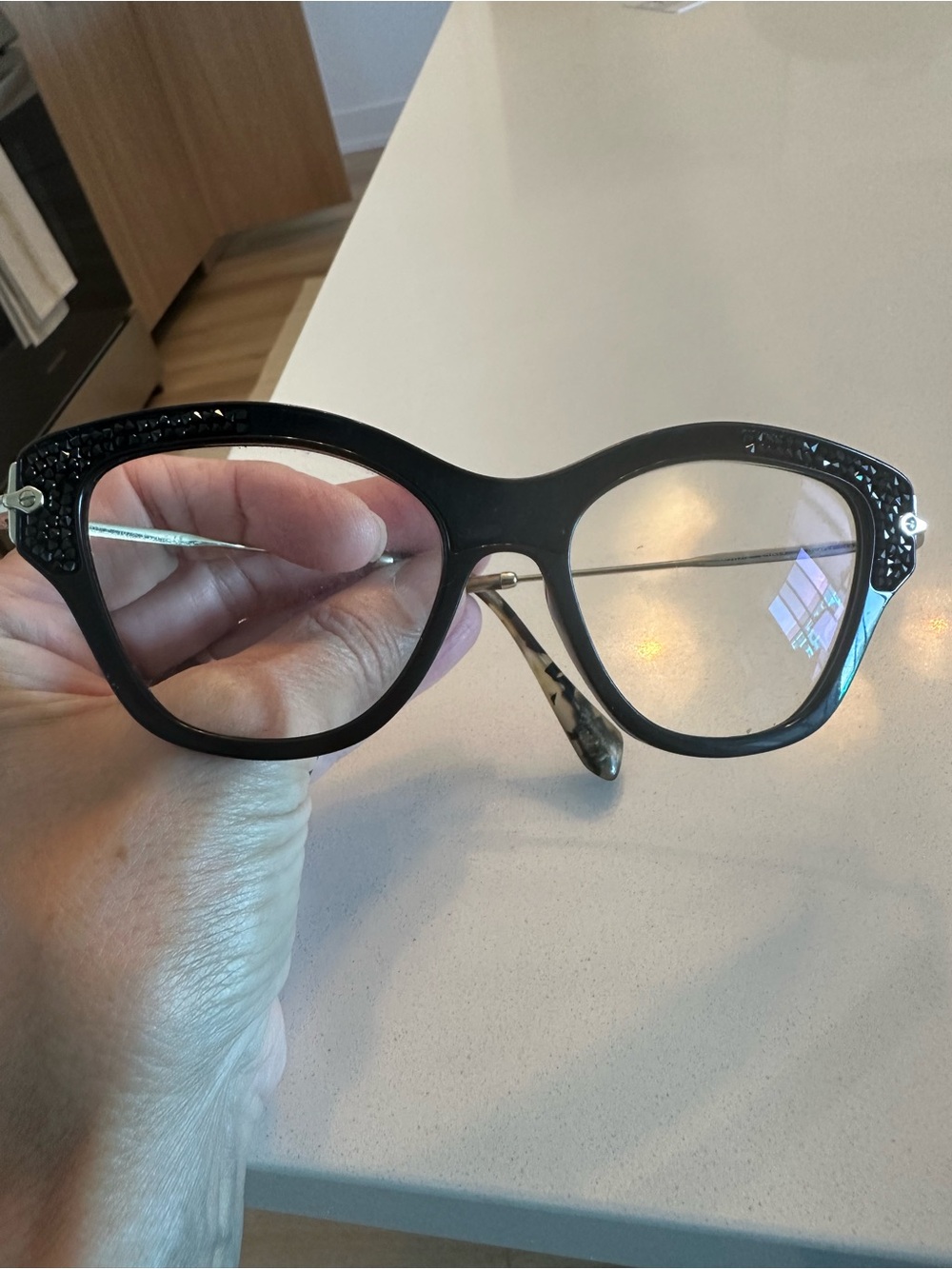 Black Cat-Eye Women's Fashion Glasses with Crystal Accent